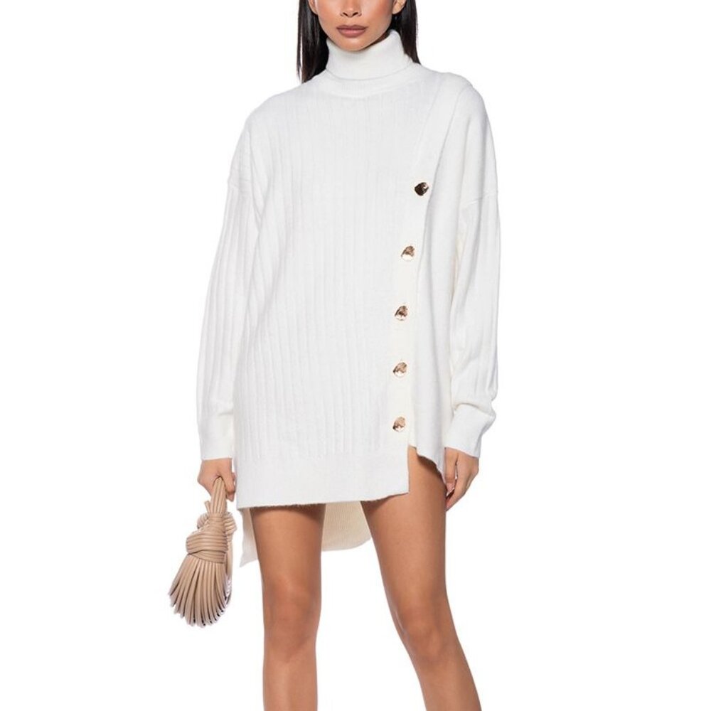 Callie Dress or Nah: Oversized Button Up Ivory Sweater Tunic with Gold Buttons - Picture 3 of 6